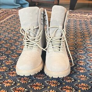 Vici Beige Lace-Up Combat Boots